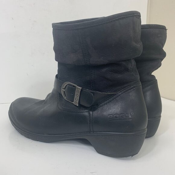 Bogs Cassie Low Black Waterproof Distressed Leather Slouchy Boots Sz 8 Gorpcore - Picture 5 of 10